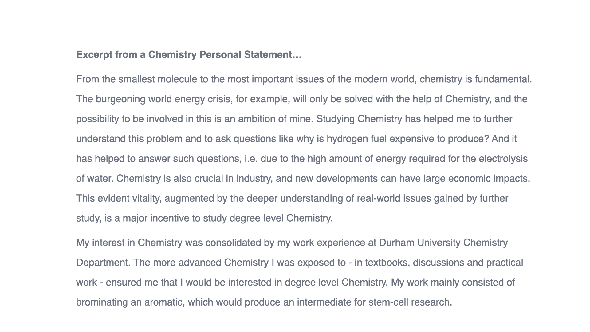 Chemistry Personal Statement Oxbridge Mind